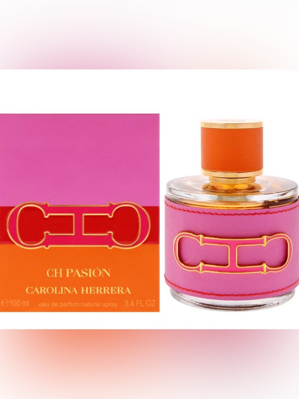 Carolina Herrera CH Pasión Bottle in Pink and Orange with Gold Accents